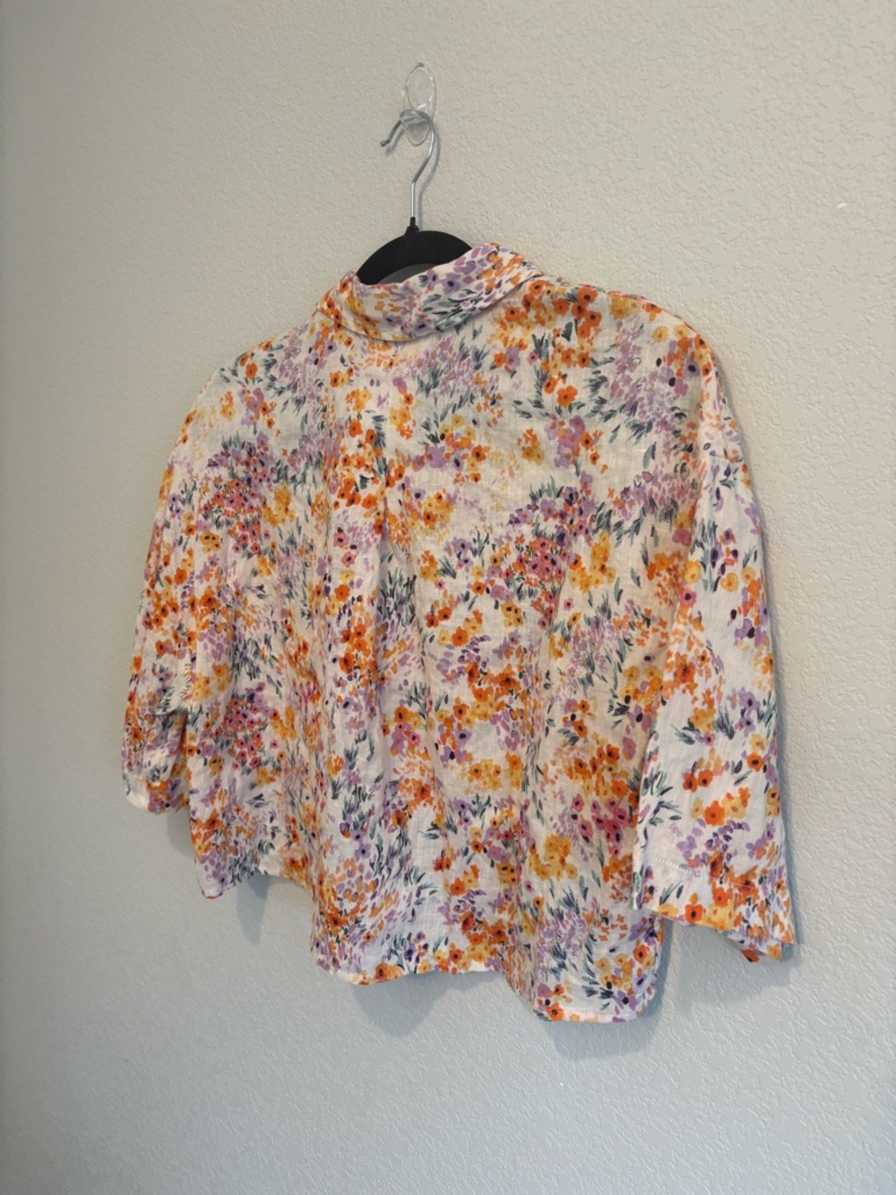 H&M Linen Floral Crop Button Up Blouse XS Multicolor Short Sleeve - Picture 8 of 10